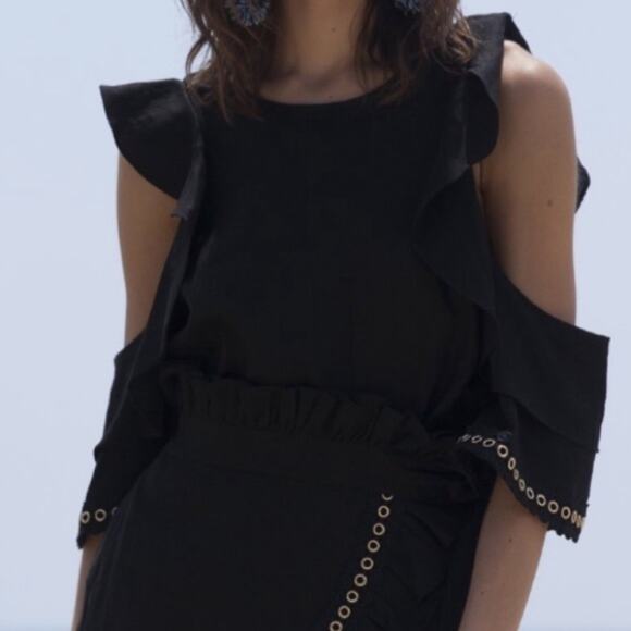 Misa aline cold shoulder grommet top black sz s Small - Picture 2 of 8